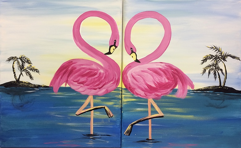 Flamingo Love Painting for Two Couples DIY Paint Kit With All